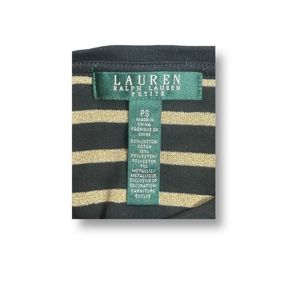 Lauren Ralph Lauren Petite S Black Gold Metallic Striped Sweater Preppy Chic - Picture 5 of 7